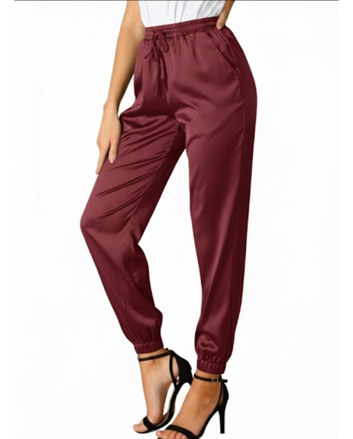 pantalone di raso con elastico in vita e caviglia vari colri taglia unica