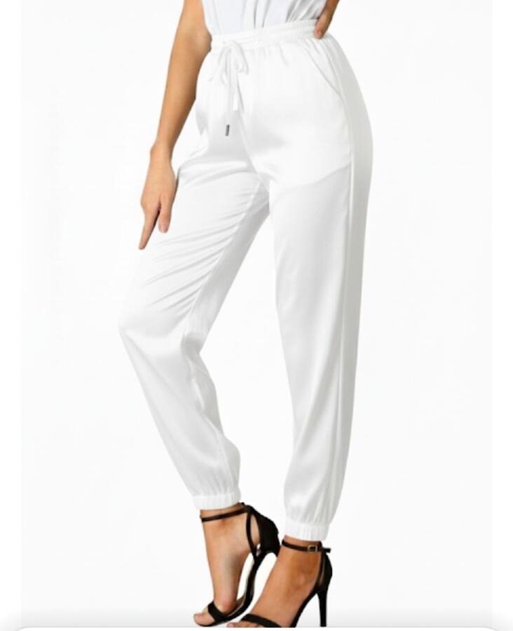 pantalone di raso con elastico in vita e caviglia vari colri taglia unica