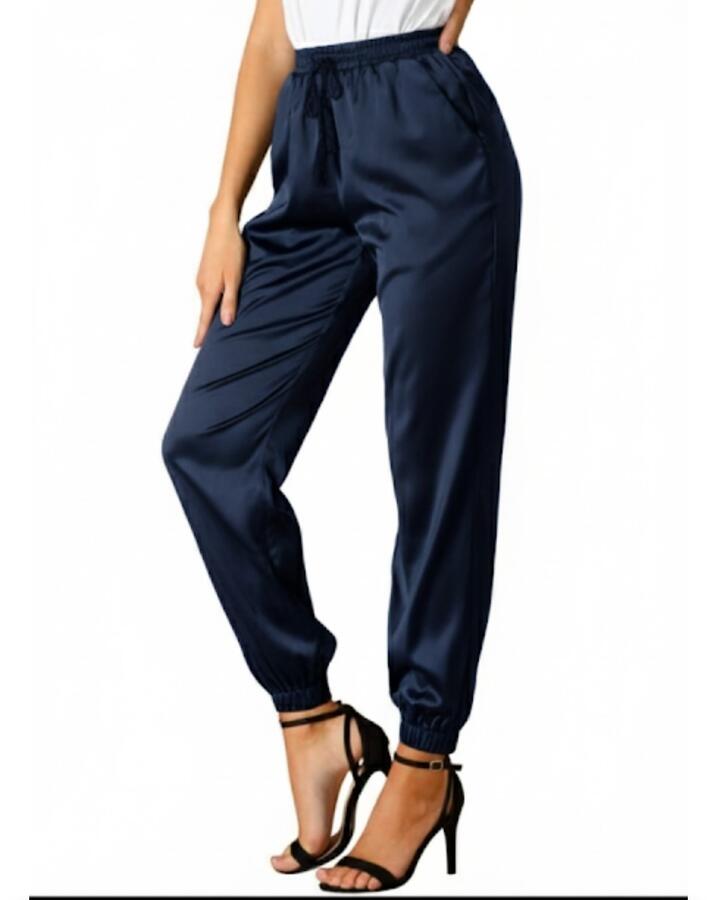 pantalone di raso con elastico in vita e caviglia vari colri taglia unica