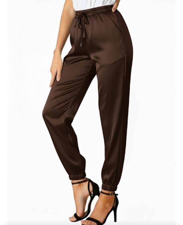 pantalone di raso con elastico in vita e caviglia vari colri taglia unica