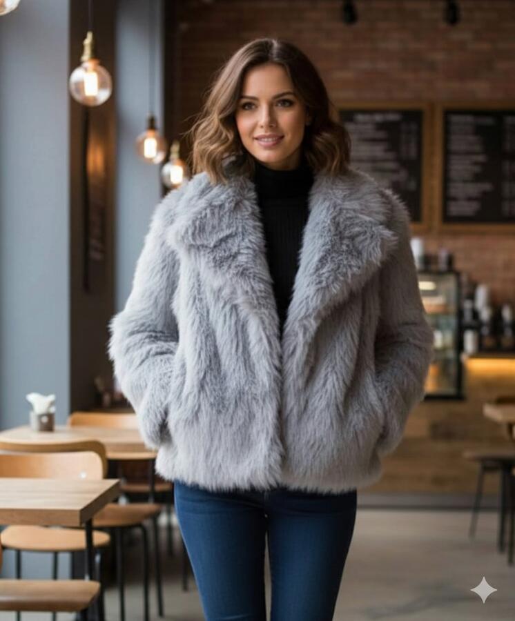 Pelliccia grigio perla pelo morbido taglia SM-ML-L-XL