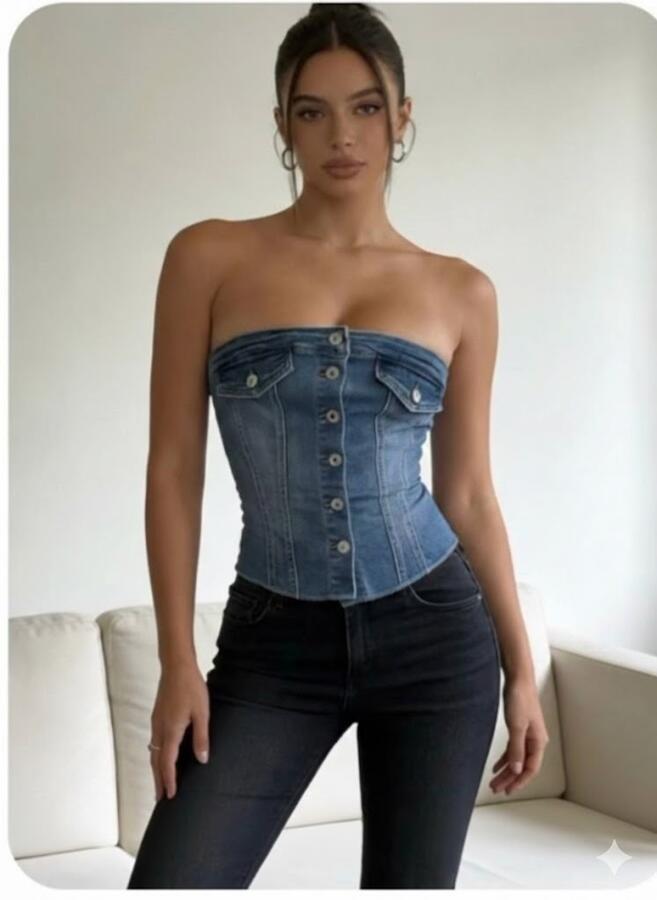 top-corpetto jeansato con bottoni taglia dalla S alla L