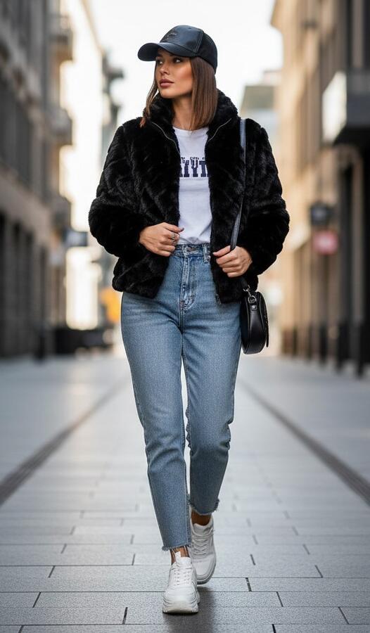 Giubbino pelliccia ecologica morbida taglie dalla S alla XL