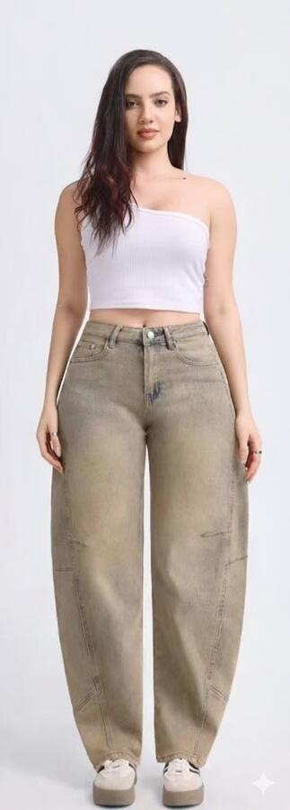 Jeans sabbiato verde balloon taglie dalla XS alla XL