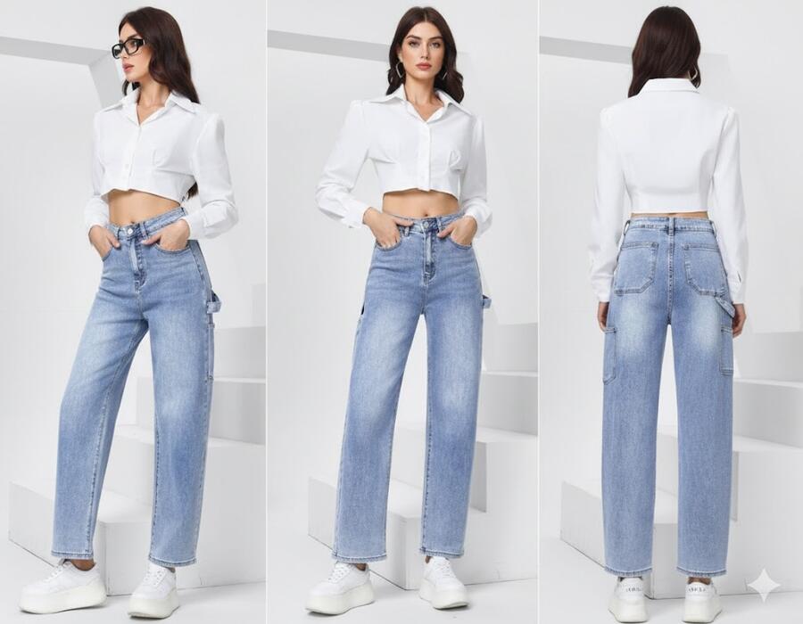 Jeans chiaro sabbiato balloon diritto taglie dalla XS alla XL