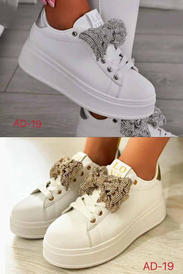 Sneakers con fiocco oro o argento in strass removibile numeri disponibili dal 36 al 41