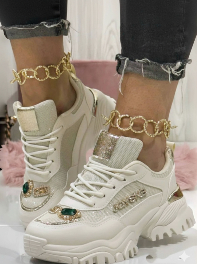 sneakers gioiello dal design moderno e decorato disponibile beige e nere numeri 36/41