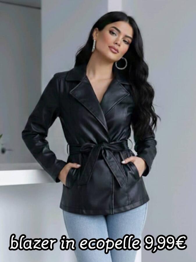 Giacca/blazer ecopelle con bottone e cintura taglie dall S alla L