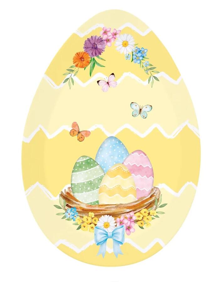 Easy Life - Vassoio Pasquale a Forma di Uovo in Porcellana 30×21 cm – 6 Decori Egg Hunt