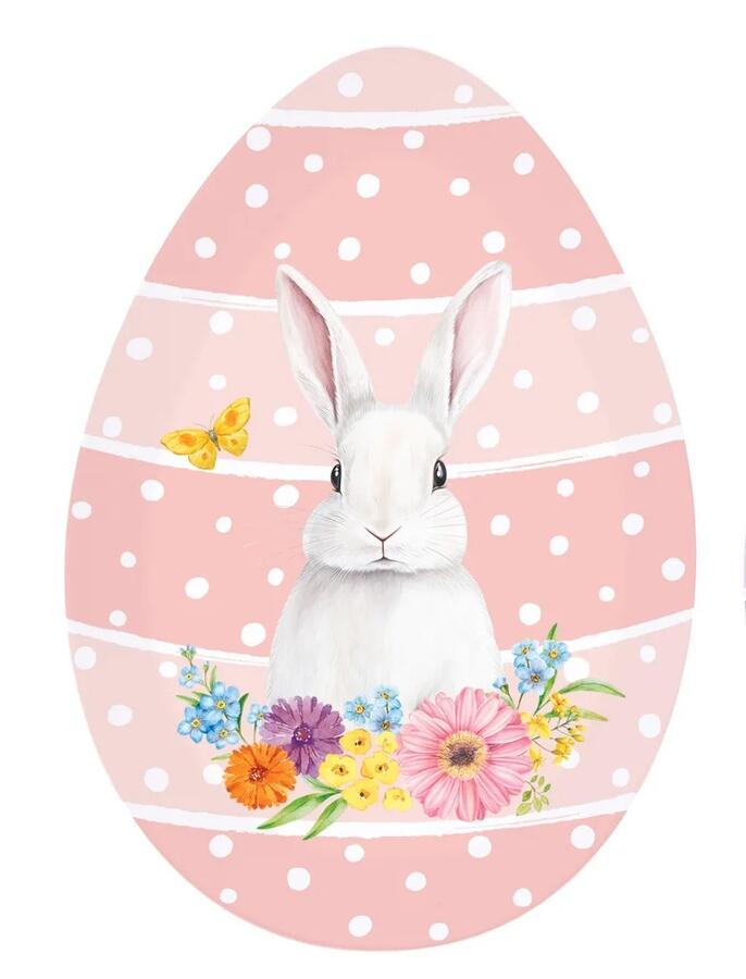 Easy Life - Vassoio Pasquale a Forma di Uovo in Porcellana 30×21 cm – 6 Decori Egg Hunt