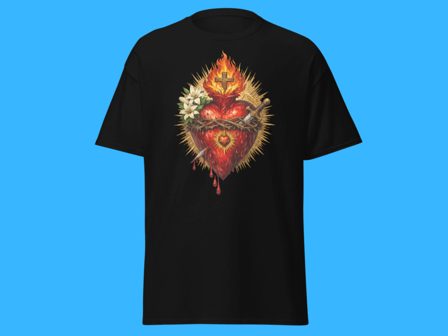 T-Shirt "Sacro Cuore e Gigli Bianchi"