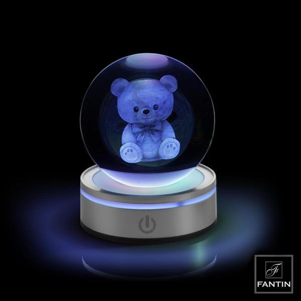 Fantin Argenti - Sfera in Cristallo con Orsetto 3D, Base Argento e Luce LED RGB