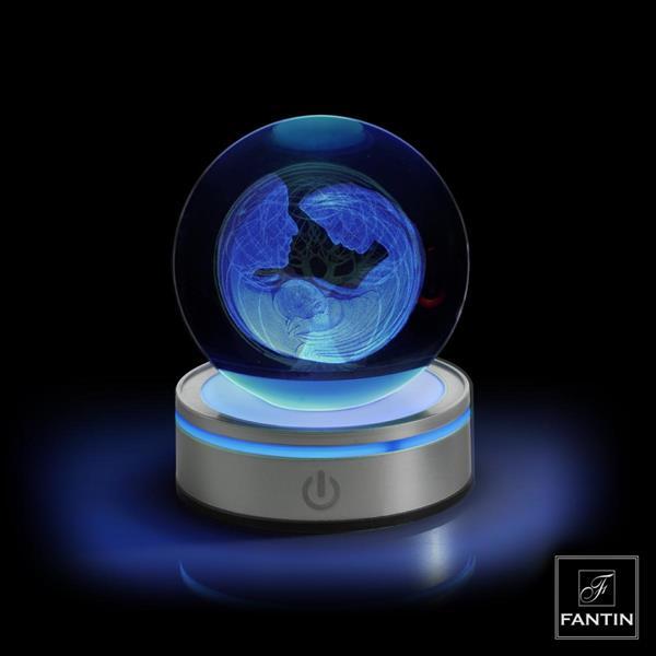 Fantin Argenti - Sfera in Cristallo con Sacra Famiglia 3D, Base Argento e LED RGB