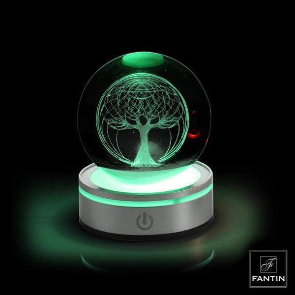 Fantin Argenti - Sfera in Cristallo con Albero della Vita 3D, Base Argento e LED RGB