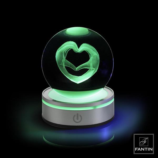 Fantin Argenti - Sfera in Cristallo con Mani a Cuore 3D, Base Argento e LED RGB