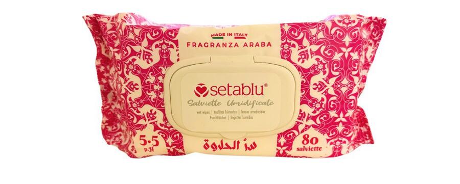 SETABLU SALVIETTE UMIDIFICATE 5.5 PH DA 80 SALVIETTE (Fraganza araba)
 [Quantità minima è di 24 pezzi]