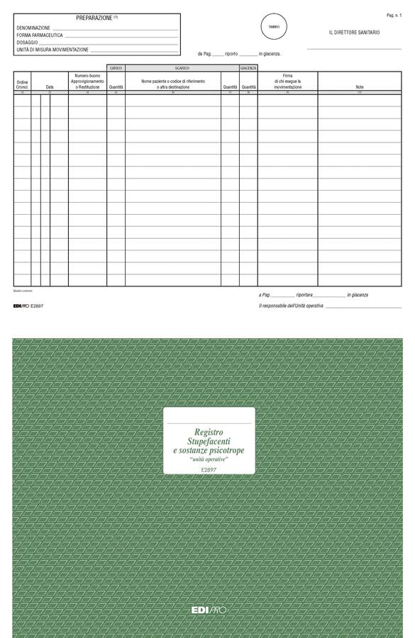 REGISTRO CARICO / SCARICO STUPEFACENTI UNITA' OPERATIVE - BUFFETTI 317101200
