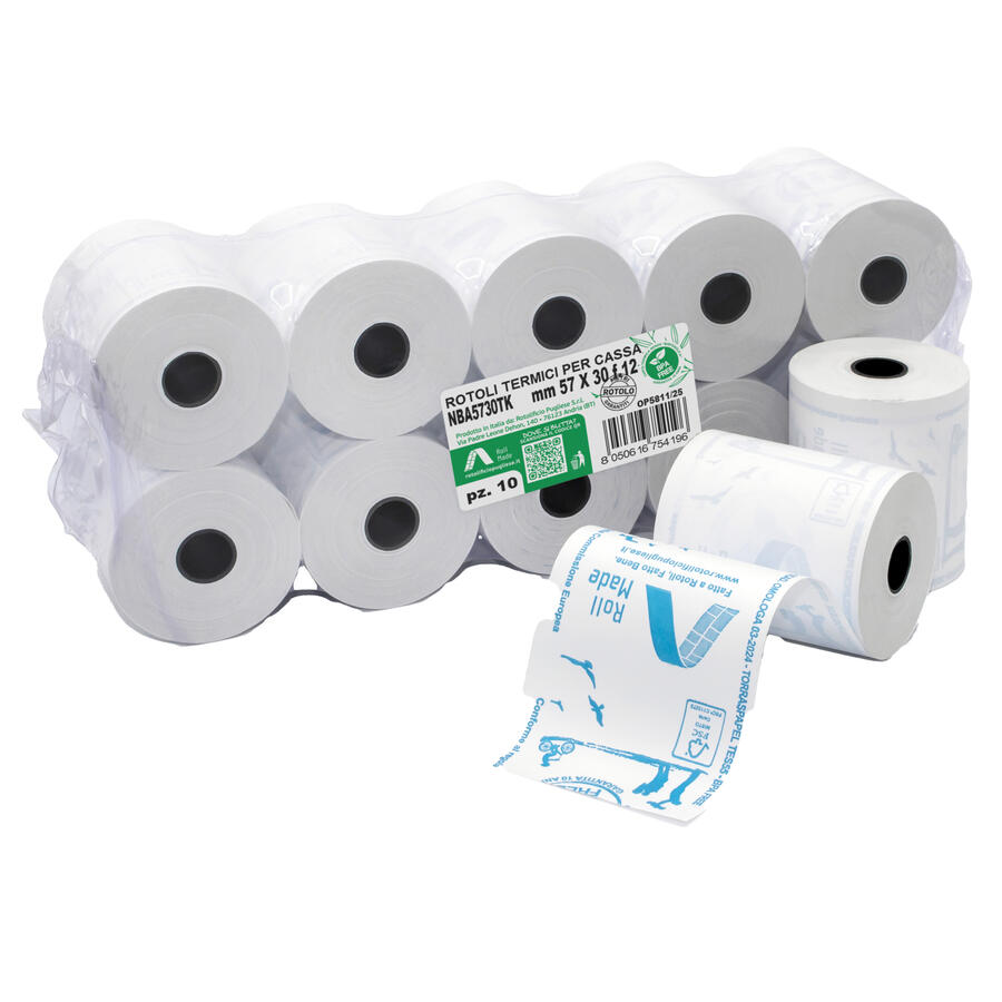 ROTOLO CARTA TERMICA OMOLOGATA CASSA 57 mm X 30 mt - blister 10 rotoli