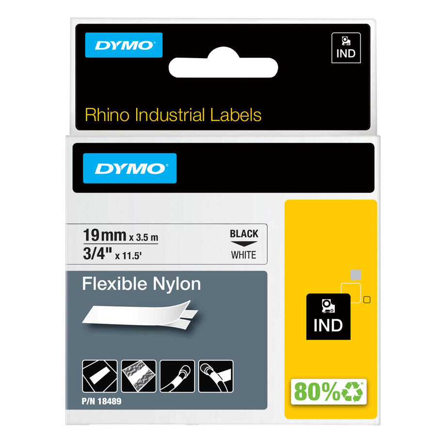 NASTRO NYLON FLESSIBILE  3.5mt nero su bianco RHINO