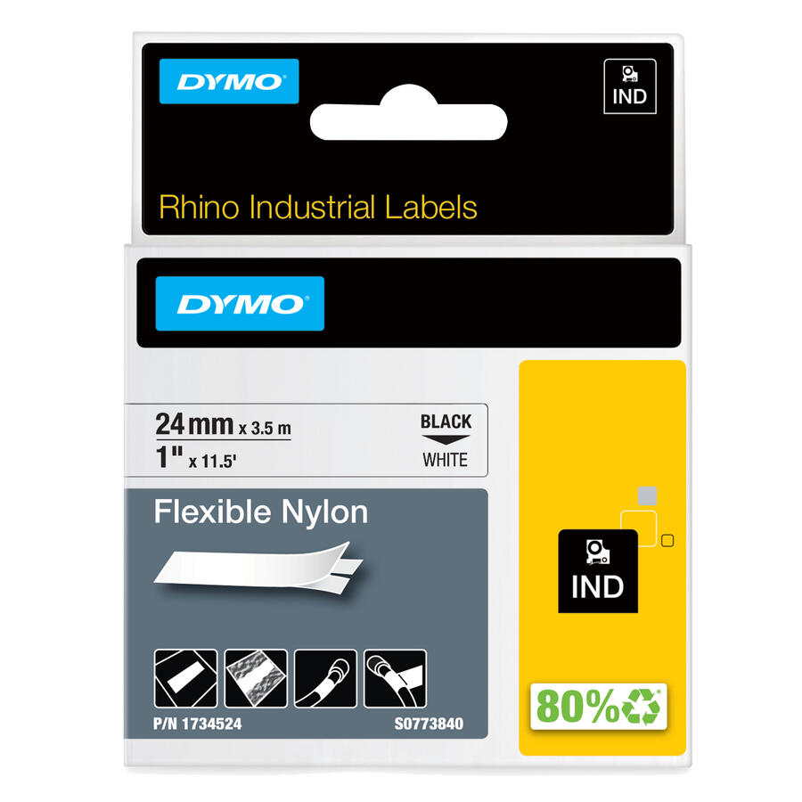 NASTRO NYLON FLESSIBILE  3.5mt nero su bianco RHINO