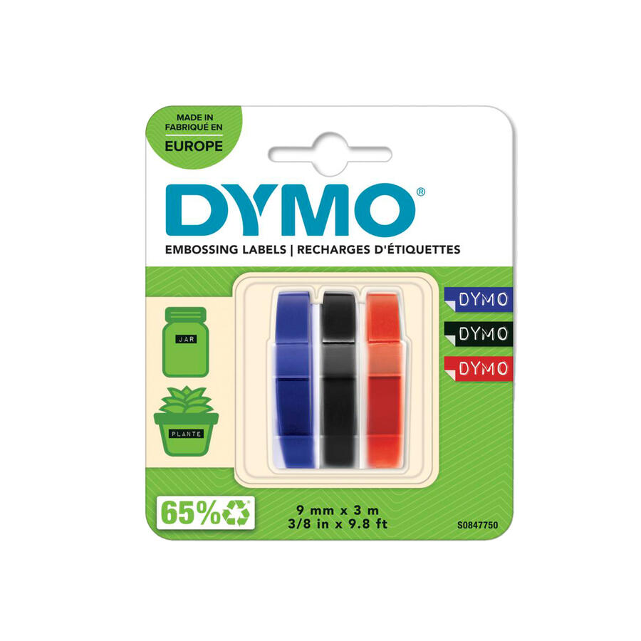 BLISTER 3 NASTRI A RILIEVO 9MMX3M DYMO NERO / COLORATI