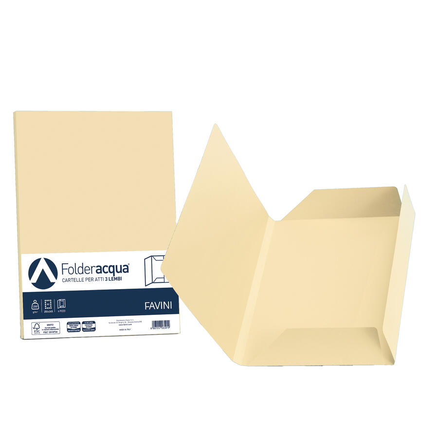 25 cartelline 3 lembi ACQUA 200gr colori tenui FAVINI