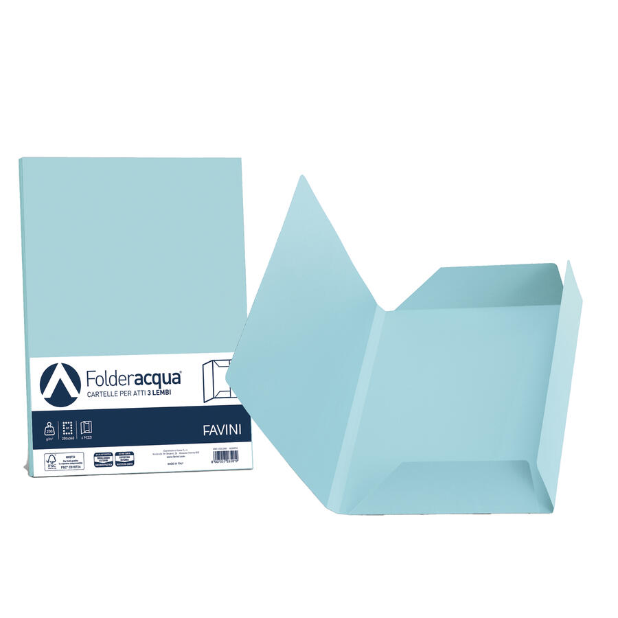 25 cartelline 3 lembi ACQUA 200gr colori tenui FAVINI