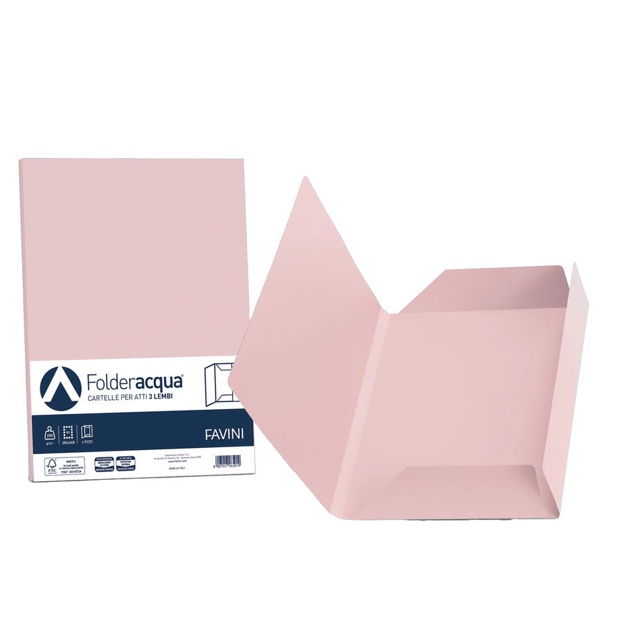 25 cartelline 3 lembi ACQUA 200gr colori tenui FAVINI
