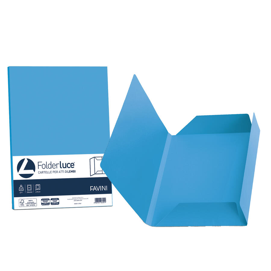 25 cartelline 3 lembi LUCE 200gr colori forti FAVINI