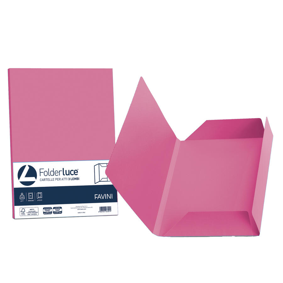 25 cartelline 3 lembi LUCE 200gr colori forti FAVINI