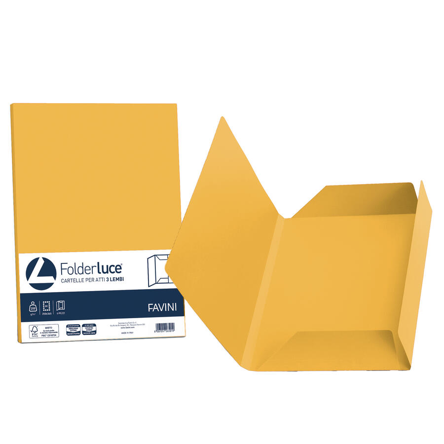 25 cartelline 3 lembi LUCE 200gr colori forti FAVINI