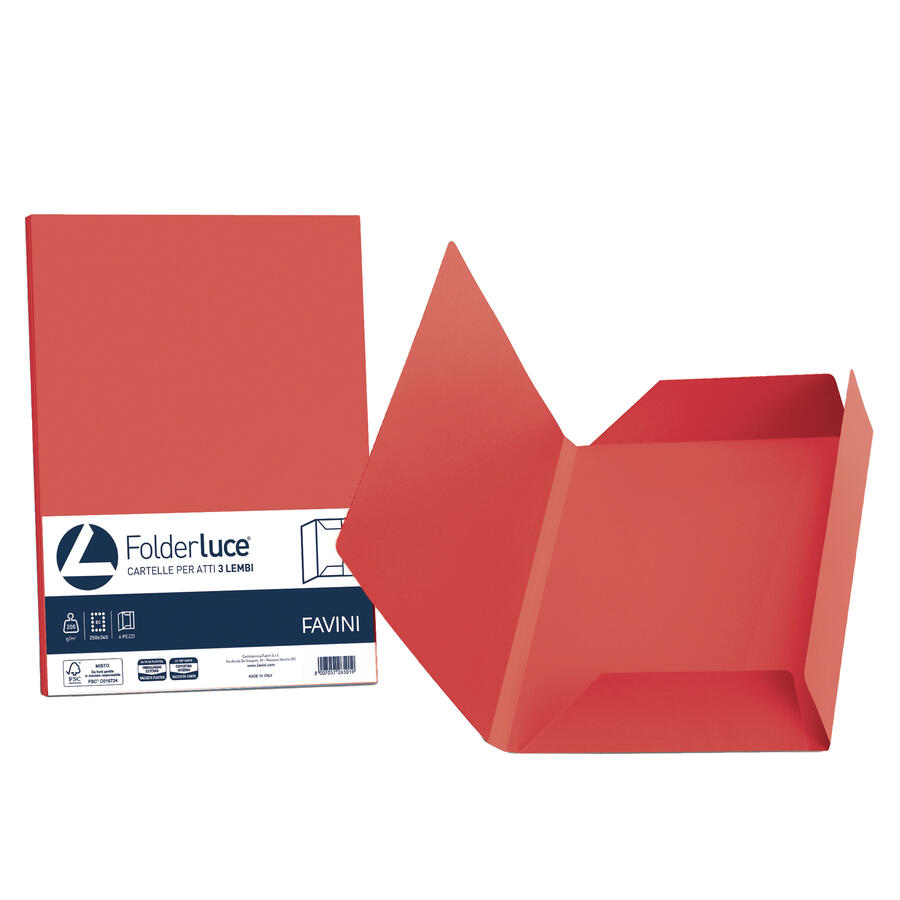 25 cartelline 3 lembi LUCE 200gr colori forti FAVINI