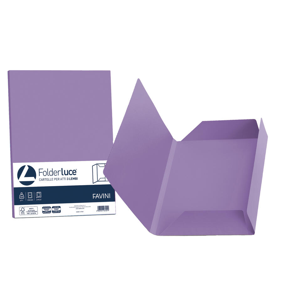 25 cartelline 3 lembi LUCE 200gr colori forti FAVINI