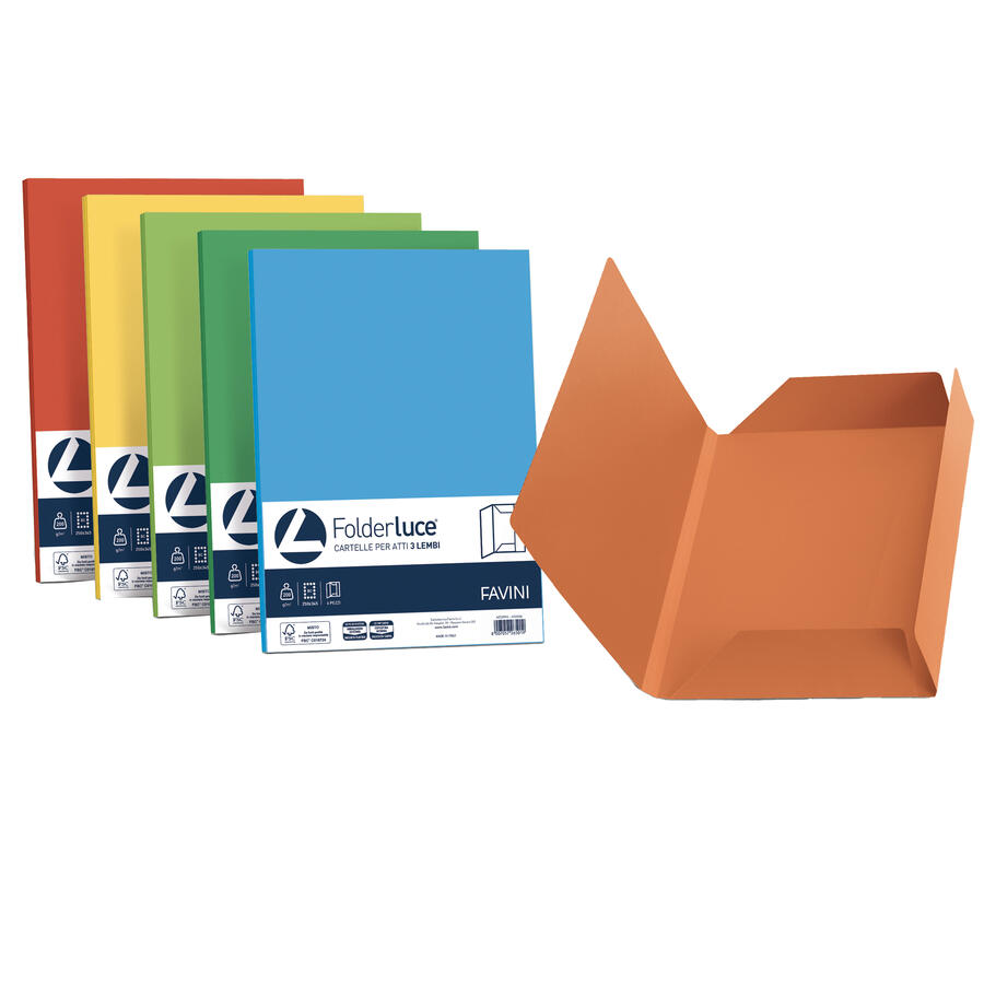 25 cartelline 3 lembi LUCE 200gr colori forti FAVINI