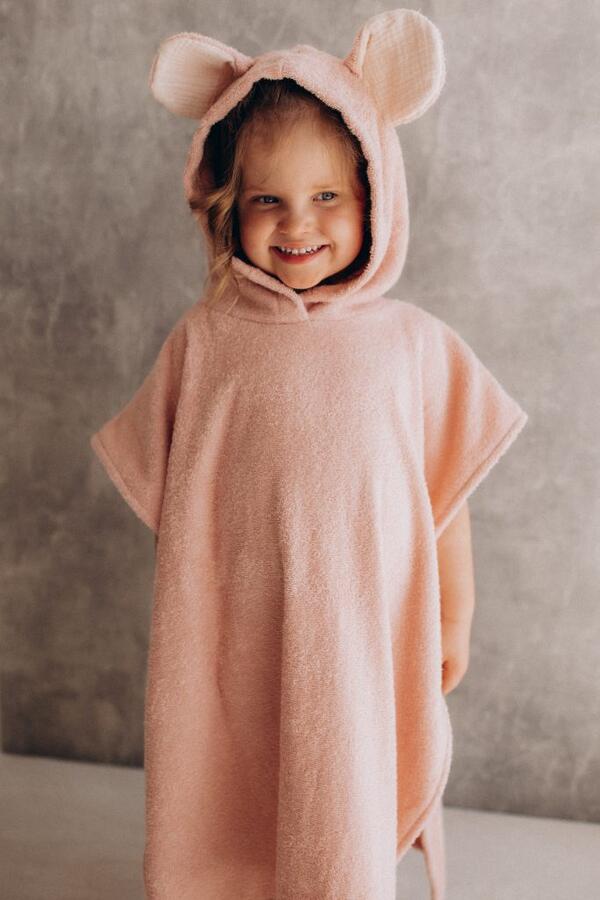 Poncho bambini in cotone biologico con orecchie di topo – GOTS - Colori assortiti