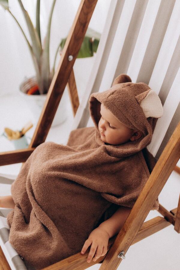 Poncho bambini in cotone biologico con orecchie di topo – GOTS - Colori assortiti