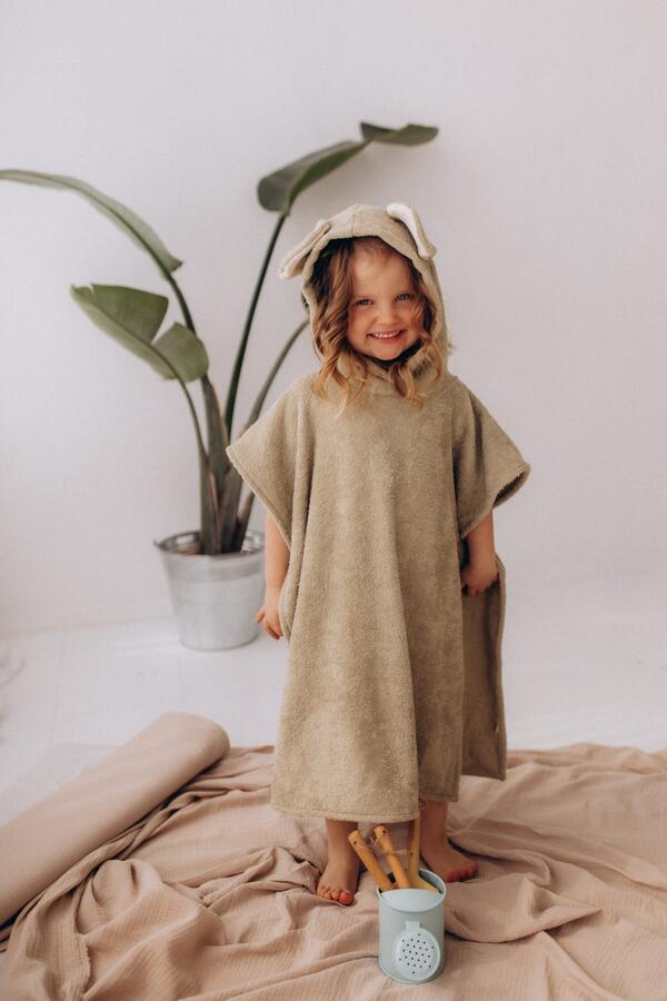 Poncho bambini in cotone biologico con orecchie di topo – GOTS - Colori assortiti