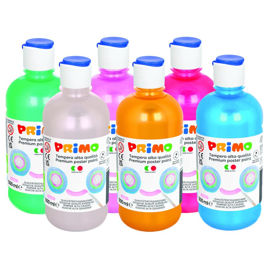 Box 6 colori a tempera da 500ml colori assortiti PRIMO