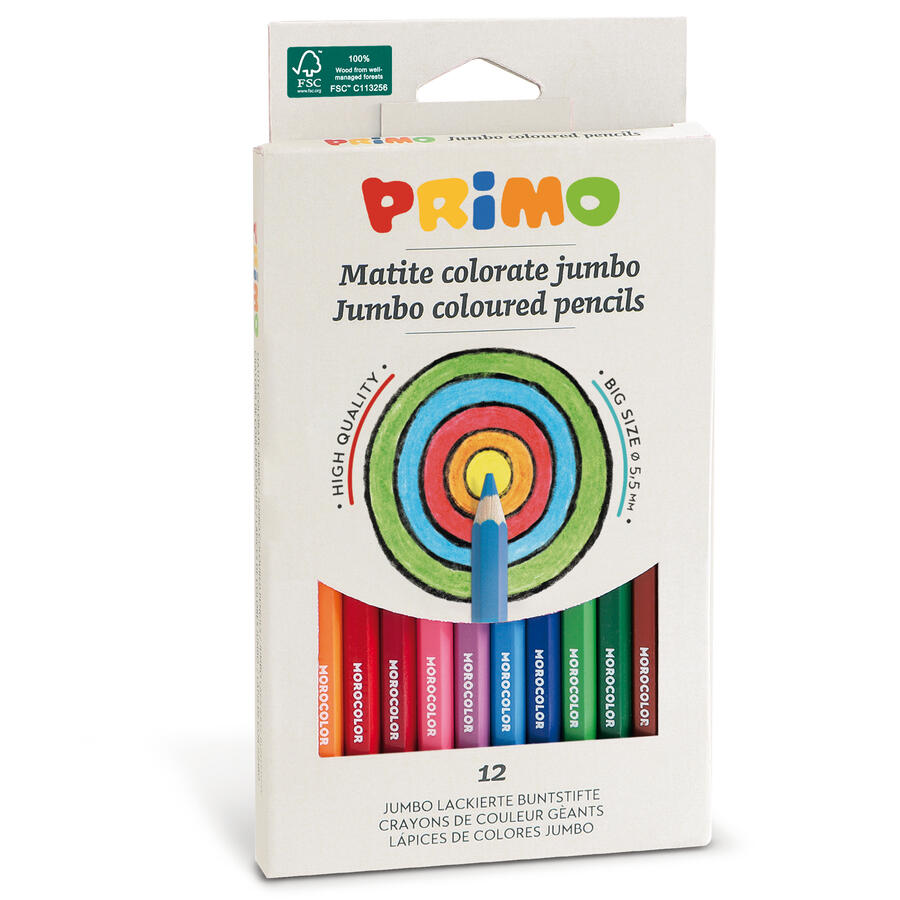 Pastelli Colorati MAXI JUMBO 100 FSC 12 varianti di colori PRIMO