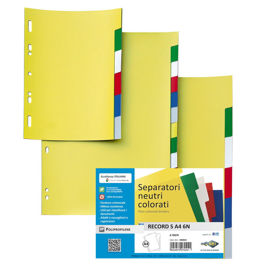 Divisorio Intercalare A4 Colorato in PPL SEI ROTA