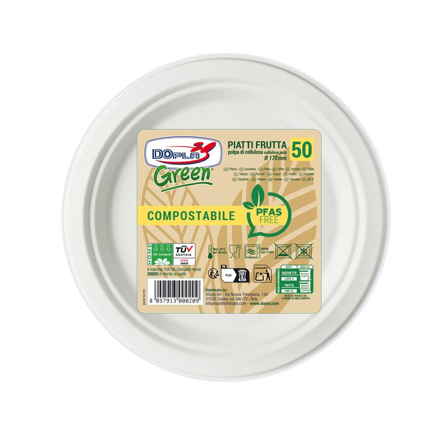 Piatti Biodegradabili in Cellulosa linea Green DOPLA - conf. 50 pz