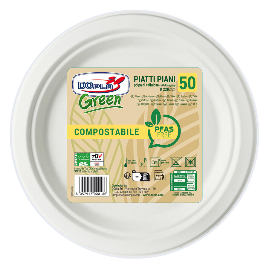 Piatti Biodegradabili in Cellulosa linea Green DOPLA - conf. 50 pz