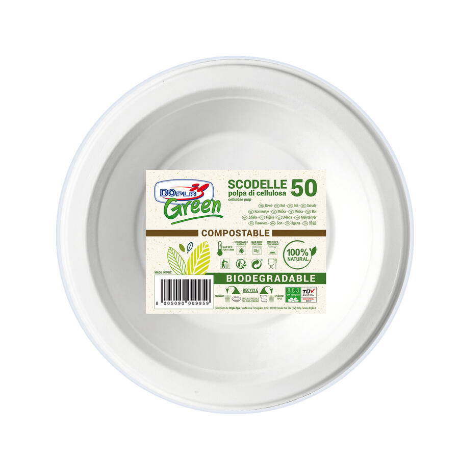 Piatti Biodegradabili in Cellulosa linea Green DOPLA - conf. 50 pz