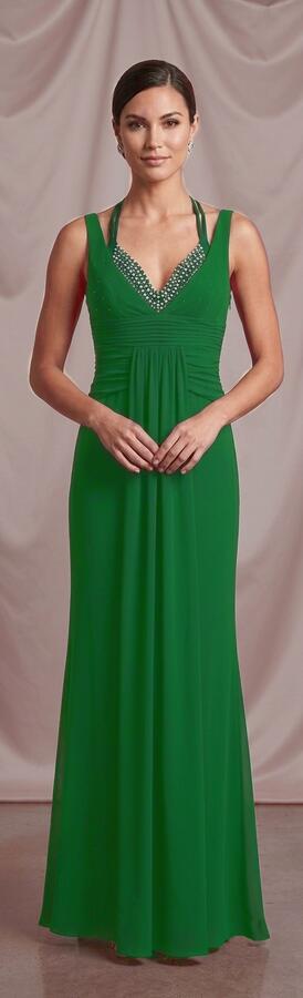 1010 Abito lungo in maglina jersey foderato con coppette con perline e strass