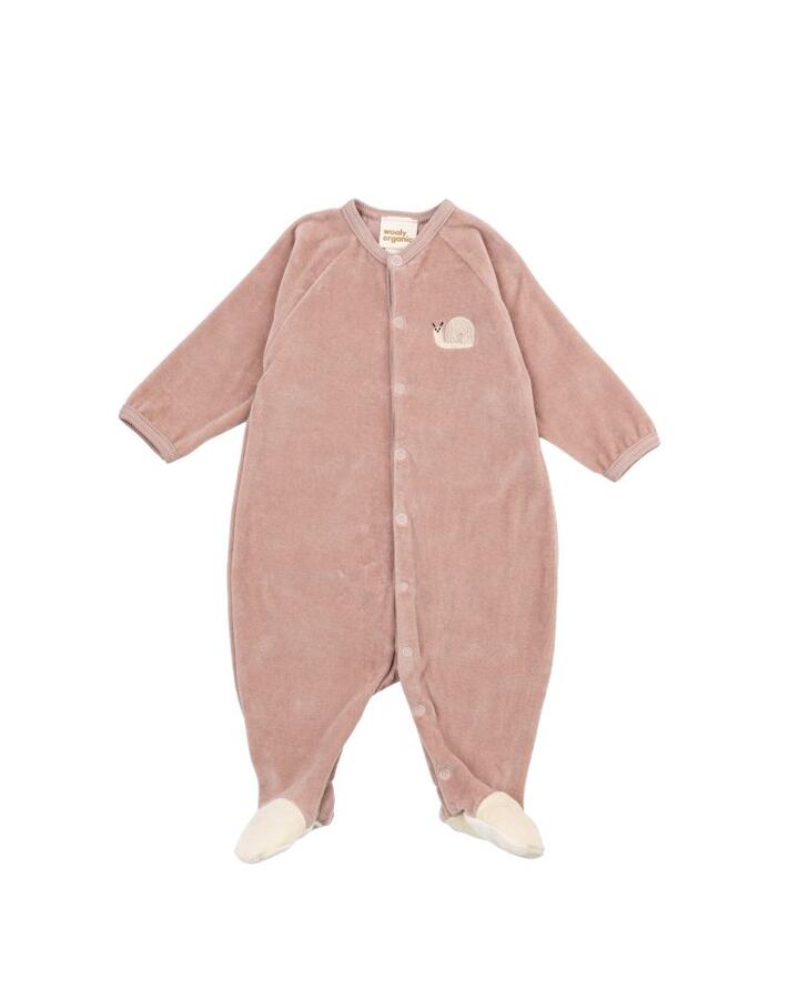 Tutina in velluto di cotone biologico con lumaca ricamata – GOTS