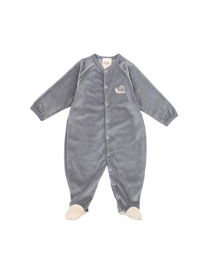 Tutina in velluto di cotone biologico con lumaca ricamata – GOTS