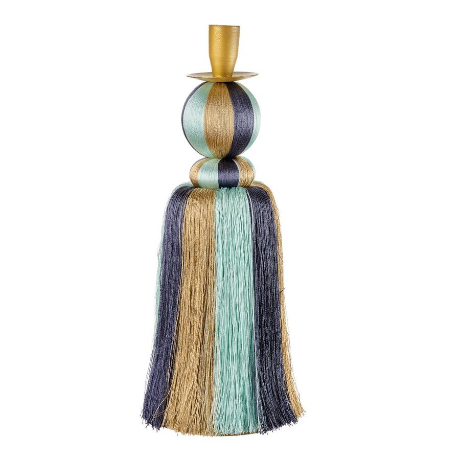 L'Oca Nera Candelabro "Stripes & Gold" — decorazione da appoggio in poliestere, 2 colori e 2 altezze