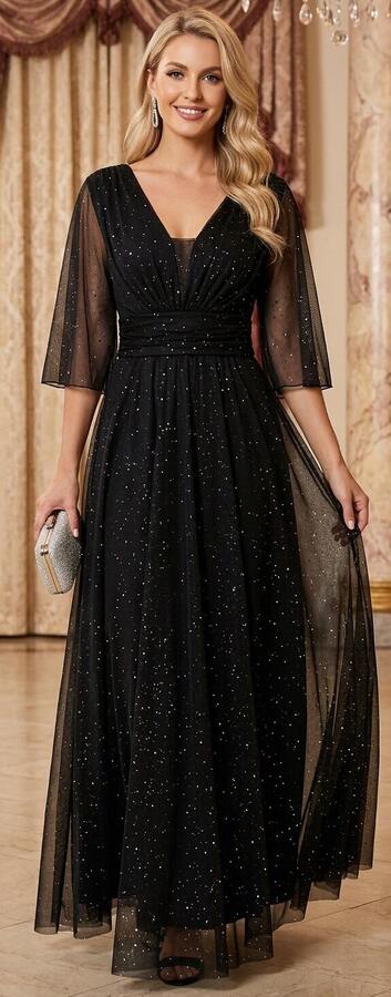 Abito simply in tulle con punti argento e manichette versione grande L-XL-XXL (44/46) 4-0171 