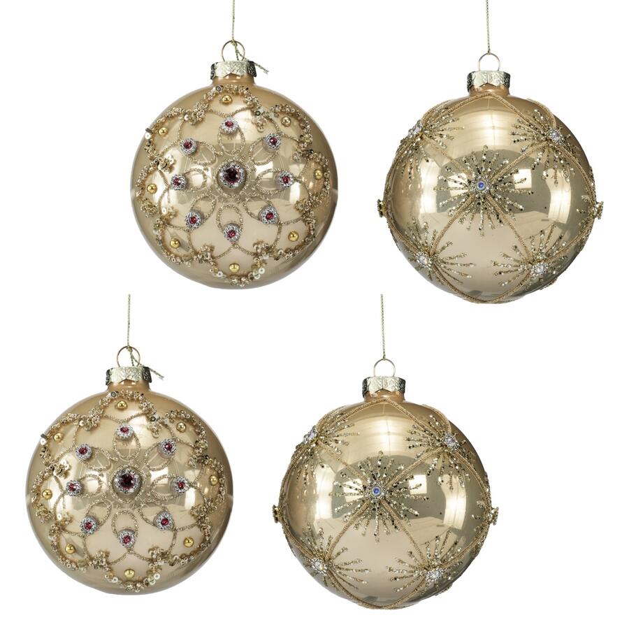 Fantin Collezione 4 Addobbi Palle in Vetro con Strass Oro, Ø10 cm — Red, Green o Gold