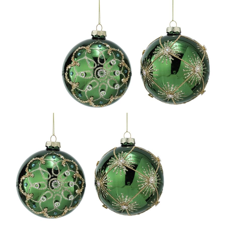 Fantin Collezione 4 Addobbi Palle in Vetro con Strass Oro, Ø10 cm — Red, Green o Gold